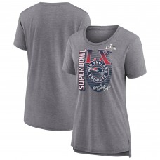 Женская New England Patriots Fanatics Heather Gray Super Bowl LX Retro Tri-Blend T-Shirt Женская New England Patriots Fanatics Heather Gray Super Bowl LX Retro Tri-Blend T-Shirt