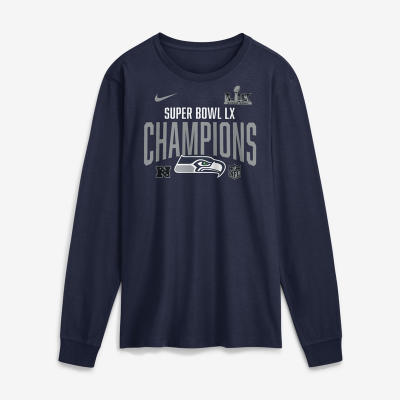 Футболка с длинным рукавом Seattle Seahawks Nike College Navy Super Bowl LX Champions Going Yard