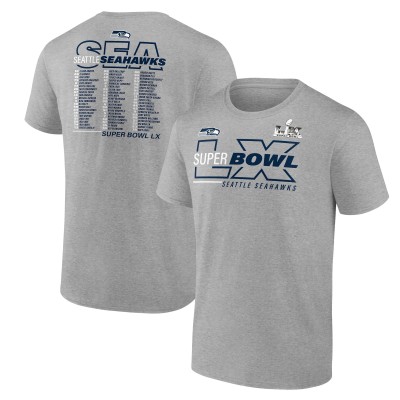 Seattle Seahawks Fanatics Heather Gray Super Bowl LX Roster T-Shirt