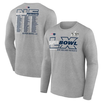 New England Patriots Fanatics Heather Gray Super Bowl LX Roster Long Sleeve T-Shirt
