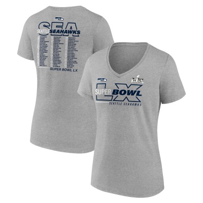 Женская Seattle Seahawks Fanatics Heather Gray Super Bowl LX Roster V-Neck T-Shirt