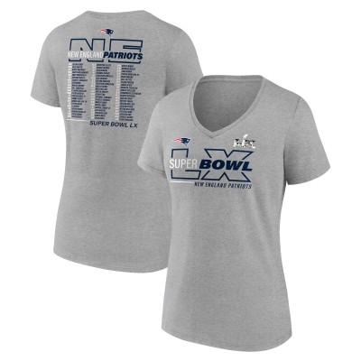 Женская New England Patriots Fanatics Heather Gray Super Bowl LX Roster V-Neck T-Shirt