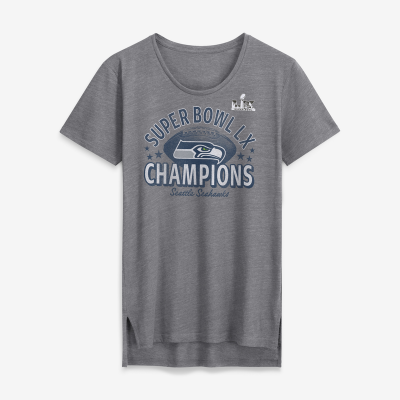  Женская футболка Seattle Seahawks Fanatics Heather Gray Super Bowl LX Champions Written Script Tri-Blend Scoop Neck