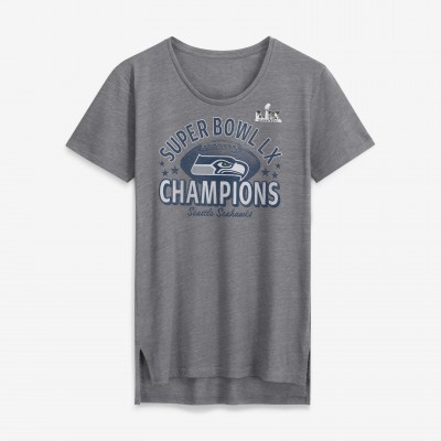 Женская Seattle Seahawks Fanatics Heather Gray Super Bowl LX Champions Written Script Tri-Blend Scoop Neck T-Shirt