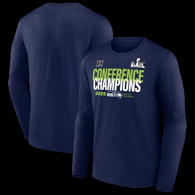 Seattle Seahawks Fanatics College Navy 2025 NFC Champions Right Side Draw Long Sleeve T-Shirt