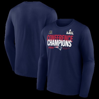 New England Patriots Fanatics Navy 2025 AFC Champions Right Side Draw Long Sleeve T-Shirt