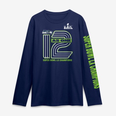 Seattle Seahawks Fanatics College Navy Super Bowl LX Champions Hometown On Top Long Sleeve T-Shirt