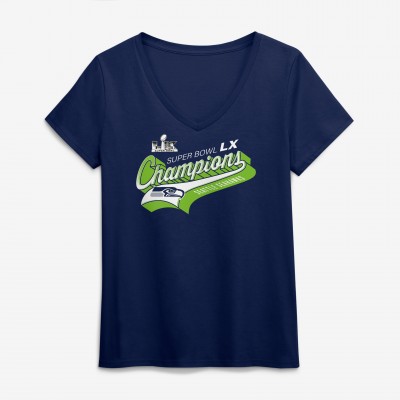 Женская Seattle Seahawks Fanatics College Navy Super Bowl LX Champions Tailsweep V-Neck T-Shirt