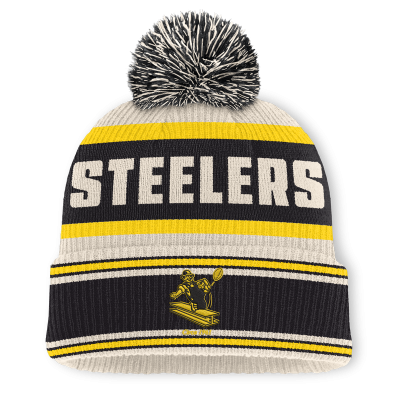 Шапка с помпоном Pittsburgh Steelers Fanatics Black Heritage Parcel Cuffed