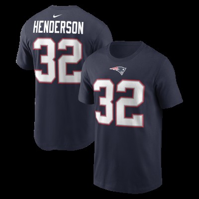 New England Patriots TreVeyon Henderson Nike Navy Name & Number T-Shirt