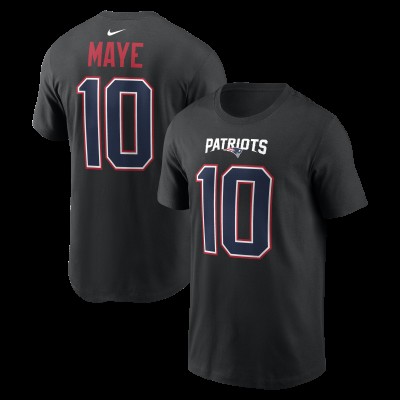 New England Patriots Drake Maye Nike Carbon Black Name & Number T-Shirt