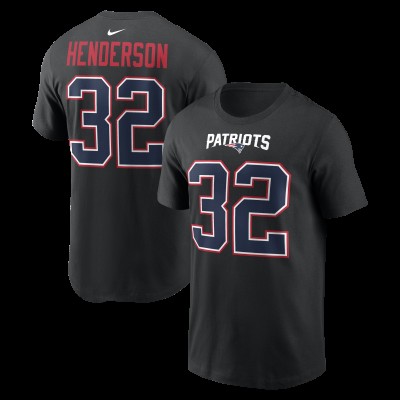 New England Patriots TreVeyon Henderson Nike Carbon Black Name & Number T-Shirt