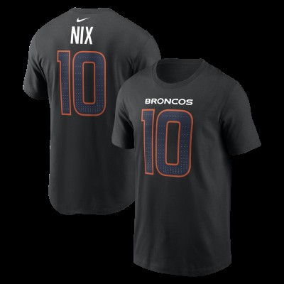 Denver Broncos Bo Nix Nike Black Carbon Name & Number T-Shirt
