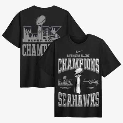 Футболка Seattle Seahawks Nike Black Super Bowl LX Champions Locker Room Trophy Collection Authentic 