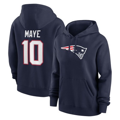 Женская New England Patriots Drake Maye Nike Navy Player Name & Number Fleece Hoodie