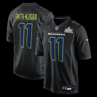Игровая джерси Seattle Seahawks Jaxon Smith-Njigba Nike Black Super Bowl LX Patch Carbon Fashion Game