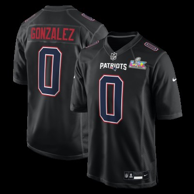 New England Patriots Christian Gonzalez Nike Black Super Bowl LX Patch Carbon Fashion Game Jersey