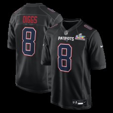 New England Patriots Stefon Diggs Nike Black Super Bowl LX Patch Carbon Fashion Game Jersey New England Patriots Stefon Diggs Nike Black Super Bowl LX Patch Carbon Fashion Game Jersey