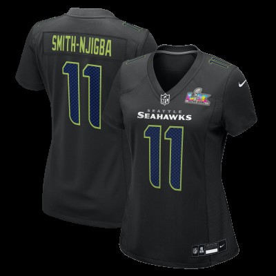 Женская Seattle Seahawks Jaxon Smith-Njigba Nike Black Super Bowl LX Patch Carbon Fashion Game Jersey