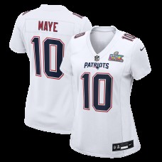 Женская New England Patriots Drake Maye Nike White Super Bowl LX Patch Tundra Fashion Game Jersey Женская New England Patriots Drake Maye Nike White Super Bowl LX Patch Tundra Fashion Game Jersey