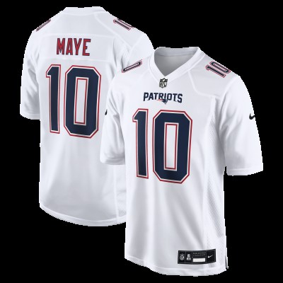 New England Patriots Drake Maye Nike Tundra White Game Jersey