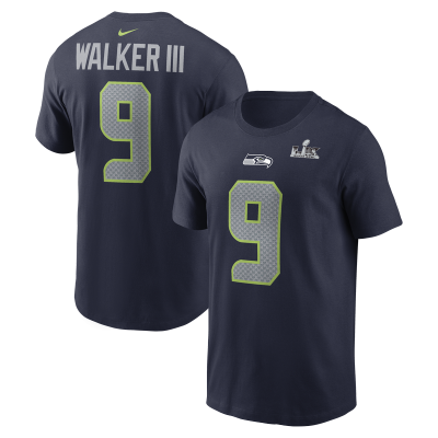 Футболка Seattle Seahawks Kenneth Walker III Nike College Navy Super Bowl LX Patch Name & Number 