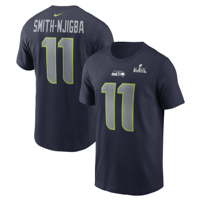 Футболка Seattle Seahawks Jaxon Smith-Njigba Nike College Navy Super Bowl LX Patch Name & Number 