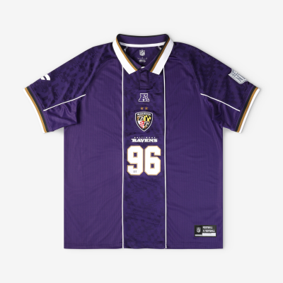 Baltimore Ravens Fanatics Purple Football x Football Collared Fan Top