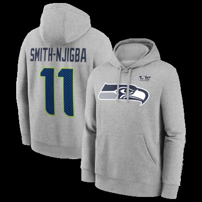 Seattle Seahawks Jaxon Smith-Njigba Nike Heather Gray Super Bowl LX Patch Name & Number Hoodie