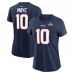 Женская New England Patriots Drake Maye Nike Navy Super Bowl LX Patch Name & Number T-Shirt