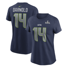  Женская футболка Seattle Seahawks Sam Darnold Nike College Navy Super Bowl LX Patch Name & Number