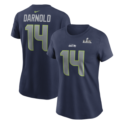 Женская Seattle Seahawks Sam Darnold Nike College Navy Super Bowl LX Patch Name & Number T-Shirt