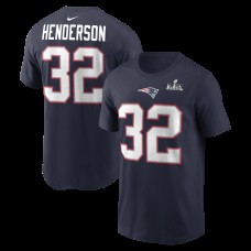 New England Patriots TreVeyon Henderson Nike Navy Super Bowl LX Patch Name & Number T-Shirt New England Patriots TreVeyon Henderson Nike Navy Super Bowl LX Patch Name & Number T-Shirt