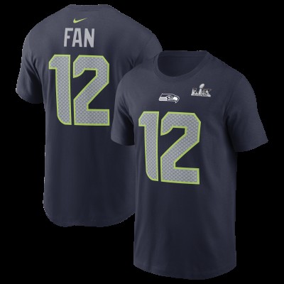 Seattle Seahawks 12s Nike College Navy Super Bowl LX Patch Name & Number T-Shirt