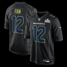 Seattle Seahawks 12s Nike Black Super Bowl LX Patch Carbon Fashion Game Jersey Seattle Seahawks 12s Nike Black Super Bowl LX Patch Carbon Fashion Game Jersey