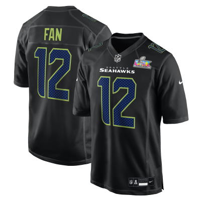 Игровая джерси Seattle Seahawks 12s Nike Black Super Bowl LX Patch Carbon Fashion Game
