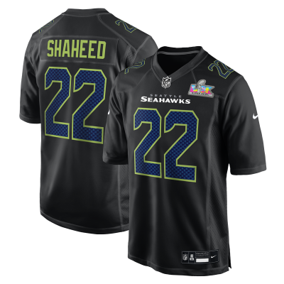 Игровая джерси Seattle Seahawks Rashid Shaheed Nike Black Super Bowl LX Patch Carbon Fashion Game