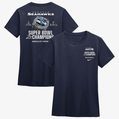 Женская Seattle Seahawks Nike College Navy Two-Time Super Bowl Champions Ring T-Shirt