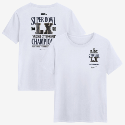  Женская футболка Seattle Seahawks Nike White Super Bowl LX Champions Long Ball