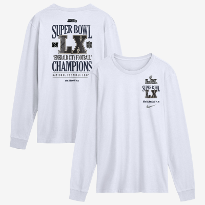 Футболка с длинным рукавом Seattle Seahawks Nike White Super Bowl LX Champions Long Ball 