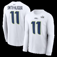 Seattle Seahawks Jaxon Smith-Njigba Nike White Super Bowl LX Champions Patch Name & Number Long Sleeve T-Shirt