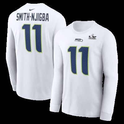 Seattle Seahawks Jaxon Smith-Njigba Nike White Super Bowl LX Champions Patch Name & Number Long Sleeve T-Shirt
