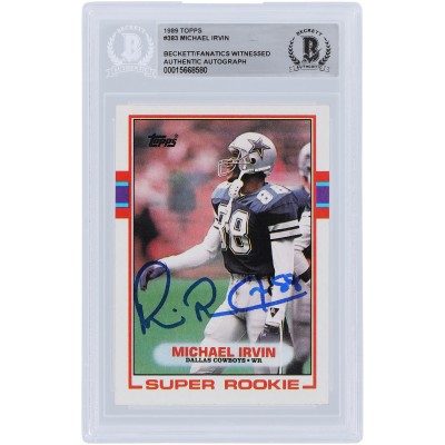 Michael Irvin Dallas Cowboys Autographed 1989 Topps #383 Beckett Fanatics Witnessed Authenticated Rookie Card