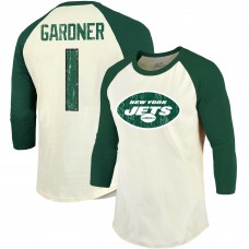 Футболка с рукавом 3/4 Ahmad Sauce Gardner New York Jets Majestic Threads Player Name & Number Raglan - Cream/Green