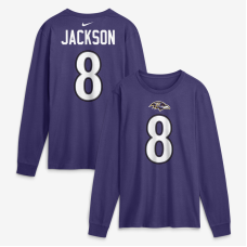 Футболка с длинным рукавом Baltimore Ravens Lamar Jackson Nike Purple Name & Number Футболка с длинным рукавом Baltimore Ravens Lamar Jackson Nike Purple Name & Number