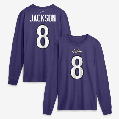 Футболка с длинным рукавом Baltimore Ravens Lamar Jackson Nike Purple Name & Number