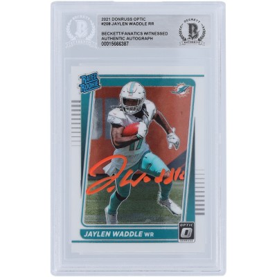 Jaylen Waddle Miami Dolphins 2021 Panini Donruss Optic Rated Rookie Orange Ink #208 Beckett Fanatics Witnessed Authenticated Rookie Card