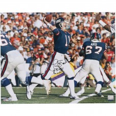 Phil Simms New York Giants Autographed Fanatics Authentic 16 x 20 Throwing in Blue Photograph with S.B. XXI M.V.P. Inscription