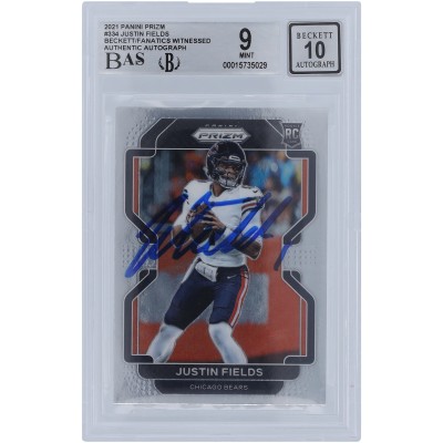 Justin Fields Chicago Bears Autographed 2021 Panini Prizm #334 Beckett Fanatics Witnessed Authenticated 9/10 Rookie Card