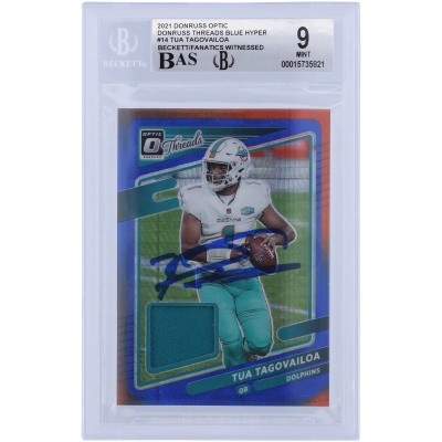 Tua Tagovailoa Miami Dolphins Autographed 2021 Panini Donruss Optic Threads Blue Hyper Relic #TH-14 Beckett Fanatics Witnessed Authenticated 9/10 Card